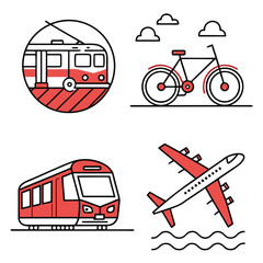Global Transportation and Logistics Flat Vector Icon Collection