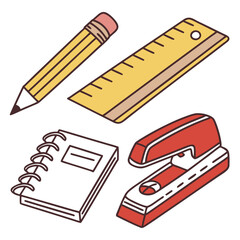 Office Stationery and Writing Supplies Flat Vector Icon Set