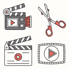 Professional Video Production and Film Editing Icon Set