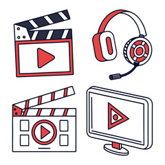 Digital Media and Video Streaming Service Flat Icons