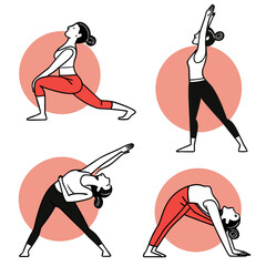 Yoga Poses and Meditation Practice Flat Vector Icons