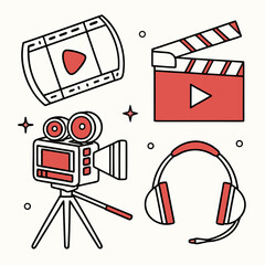Online Video Streaming and Live Broadcasting Icon Set