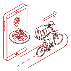 Food Delivery Mobile App Line Icon on White Background
