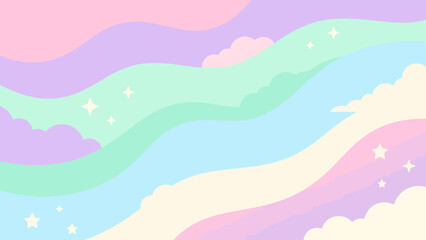 Obraz premium Pastel colored sky with wavy clouds and stars.