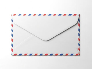 A white envelope with red and blue striped borders isolated on white