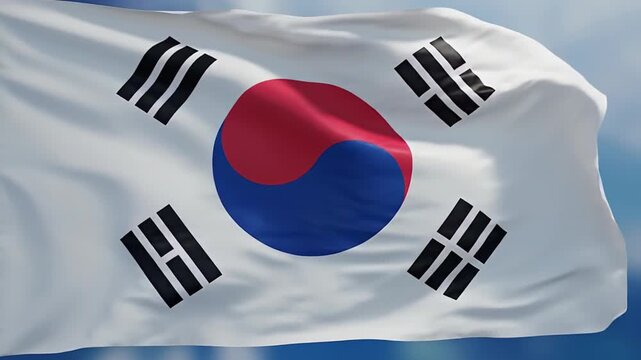 South Korean Flag Waves Under Bright Sky.