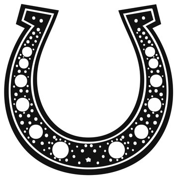 Classic horseshoe symbol featuring a pattern of dots and star elements in black and white