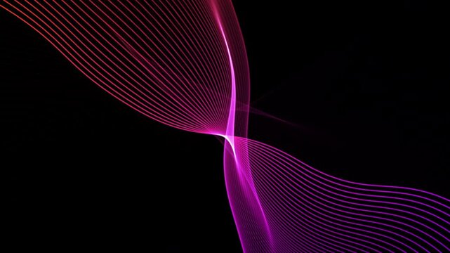 Abstract colorful Swirls abstract wave technology background with geometric neon line echo pattern. Futuristic technology style. Seamless loop 4k on black background.