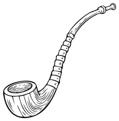 Classic Curved Tobacco Pipe Illustration with Wood Grain Detail