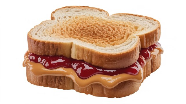 Classic Peanut Butter and Jelly Sandwich on Toasted White Bread Gourmet PBJ Sweet Jam Snack Creamy Spread Food Photography