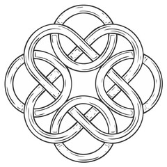 Hand drawn symmetrical Celtic knotwork illustration. Traditional Irish endless knot symbol of eternity line art.
