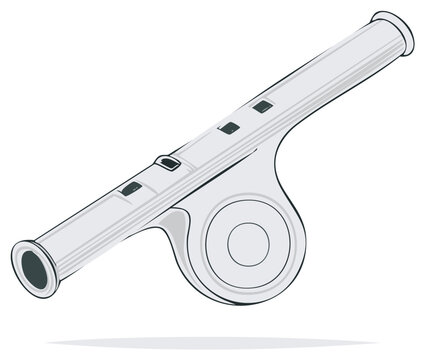 Detailed monochrome vector graphic of a Brazilian samba whistle, a classic apito for carnival music and festivities.