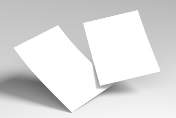 Floating Paper Sheet Branding Mockup with Blank White Pages and Soft Shadows on Minimal Background