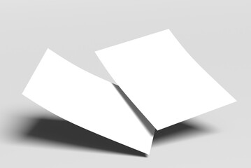 Floating Paper Sheet Branding Mockup with Blank White Pages and Soft Shadows on Minimal Background