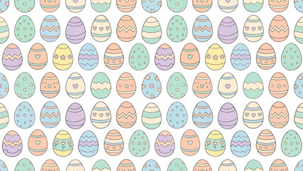 Colorful Easter Eggs Pattern with Stripes and Dots on White Background.