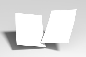 Floating Paper Sheet Branding Mockup with Blank White Pages and Soft Shadows on Minimal Background