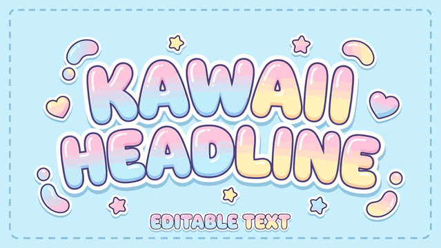 Kawaii Headline Editable Text with Pastel Colors and Cute Shapes.