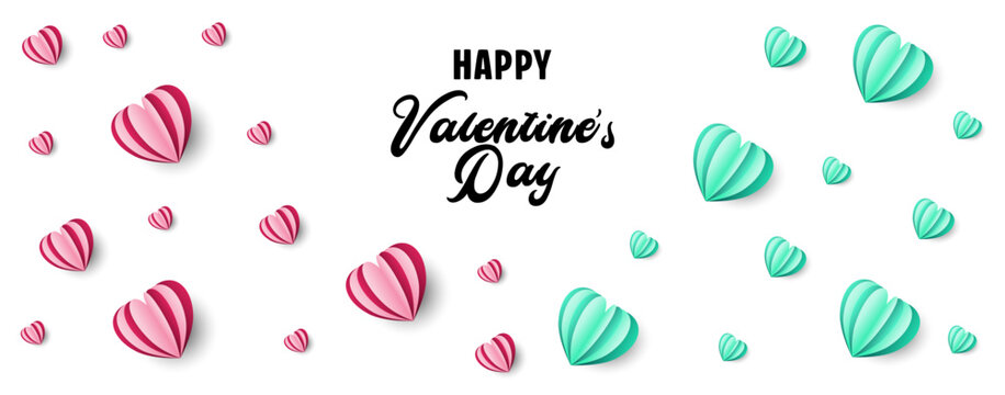 Valentines Day message with paper hearts. flat lay