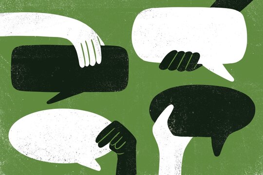 Hands with speech bubbles