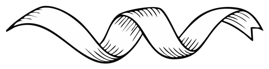 Elegant Swirl of Ribbon Banner Illustration with Shaded Details in Black and White