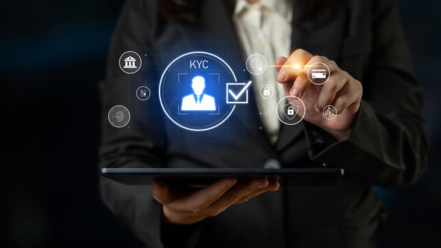 Digital KYC verification with biometric scan, ID authentication, and financial security icons representing identity verification, secure onboarding, fraud prevention, and compliance Latch - Powered by Adobe