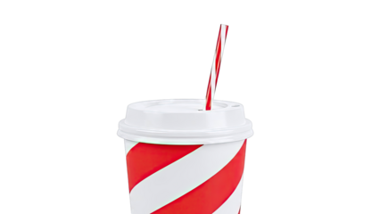 Red and white striped disposable cup with straw
