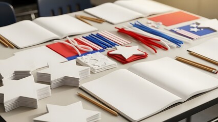 USA Patriotism: Classroom Craft Table with Red White Blue Supplies