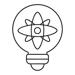 Black line icon representing a bright idea or scientific breakthrough contained within a classic light bulb shape