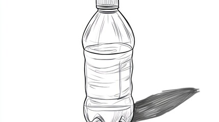 Transparent water bottle illustration with shadow on white background