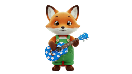 Cartoon Fox Playing a Polka-Dot Guitar