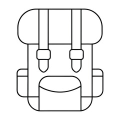Simple black outline icon representing a classic hiking backpack perfect for outdoor adventure travel gear