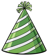 Festive green and white striped party hat with a cheerful top decoration vector illustration