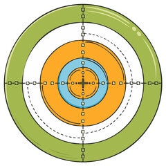 Illustration of a colorful target with concentric circles and a crosshair, representing goals and precision