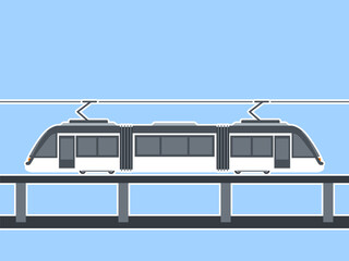 A modern electric tramway or light rail vehicle. Modern transportations illustration. Flat vector concept.