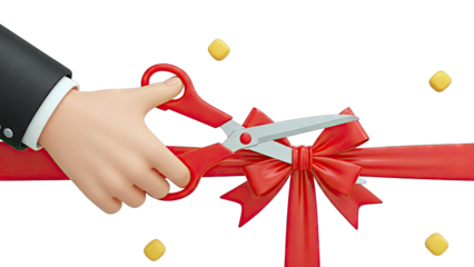 Hand cutting red ribbon with scissors