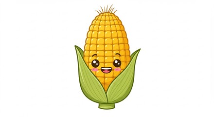 愛らしい笑顔を見せる可愛らしいトウモロコシが真っ白な背景に立つベクターイラストレーション丸みを帯びたフォルムと鮮やかな黄色が特徴的で見る人を明るく楽しい気分にさせる. AI Generated