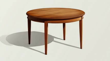 Wooden table with round top and elegant legs isolated on white background