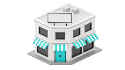 Isometric Corner Store Building with Blank Signboard
