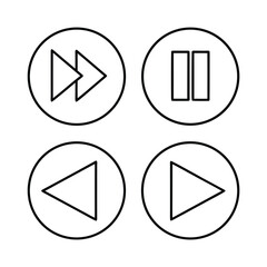 Set of four simple black outline media player control icons including play pause fast forward and rewind