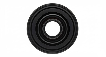 同心円状の溝を持つ黒いゴム製リングがクリアな光で白背景に美しく描写される. AI Generated