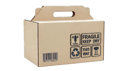 Cardboard Box with Handle and Shipping Symbols