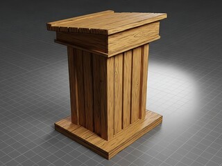 Wooden podium on gray grid background