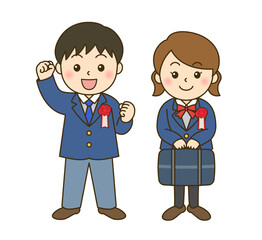 入学式の制服を着た新学期・新生活に期待を膨らませる中高生の男女のイラスト