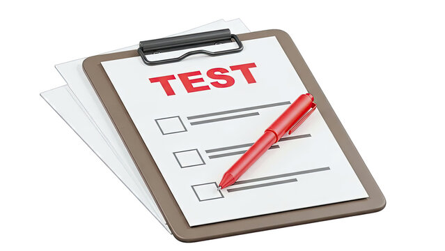 Clipboard with Test Paper and Red Pen