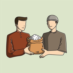 Muslim Men Giving Zakat and Sadaqah Illustration Concept