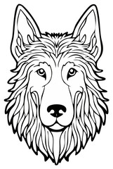 Fototapeta premium Detailed wolf head outline illustration with intricate fur patterns in black and white vector art
