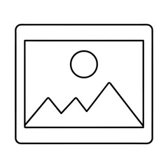 Simple black line art icon representing a landscape picture placeholder for web or app design elements