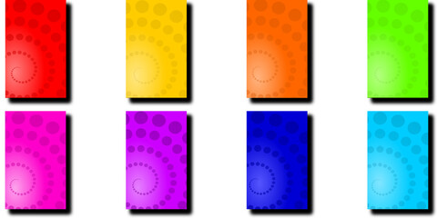 Set of Eight Colorful Abstract Backgrounds with Circle Spiral Patterns, Multi-Color Vector Collection for Creative Design