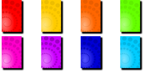 Set of Eight Colorful Abstract Backgrounds with Circle Spiral Patterns, Multi-Color Vector Collection for Creative Design