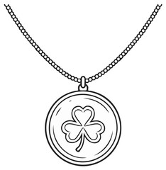 Drawn illustration of a shamrock necklace, representing luck and St. Patrick's Day.